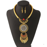 Fashion Womens Metal Tassels Pendant Chain Bib Necklace Earrings Jewelry Set GD