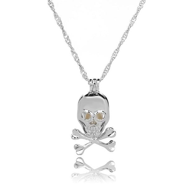 Fashion Retro Luminous Bead Hollow Skull Pendant Necklace for Women Personality Jewelry Gift