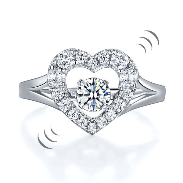 Dancing Stone Heart Solid 925 Sterling Silver Ring Fashion Wedding Jewelry Simulated Diamond